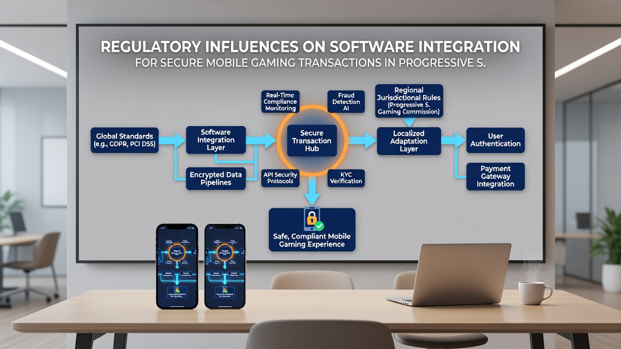Mobile device displaying secure progressive jackpot interface with regulatory compliance indicators